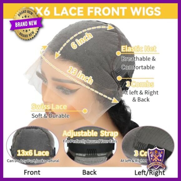 13x6 HD Lace Front Human Hair Wig Deep Wave 180% Density Glueless main image 6